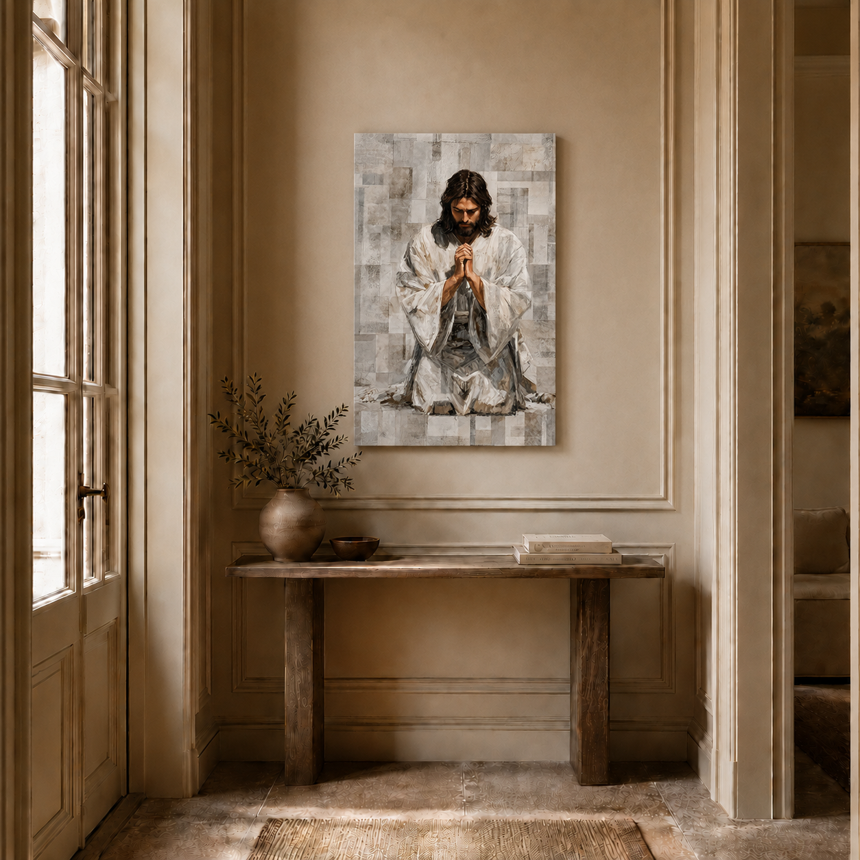 Jesus Kneeling In Prayer Christian Wall Art Poster/Canvas