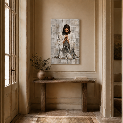 Jesus Kneeling In Prayer Christian Wall Art Poster/Canvas