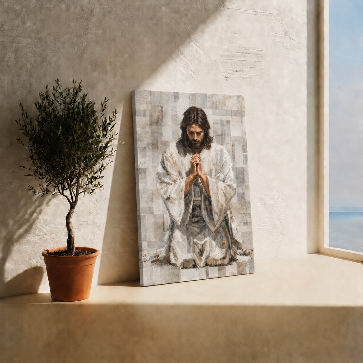 Jesus Looking To Heaven Wall Art, Christian Faith Religious Canvas