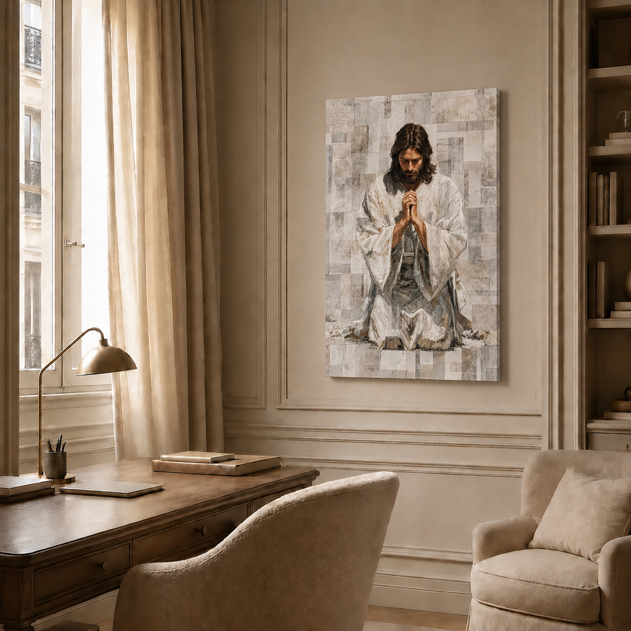 Jesus Kneeling In Prayer Christian Wall Art Poster/Canvas
