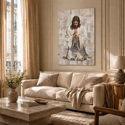 Jesus Kneeling In Prayer Christian Wall Art Poster/Canvas