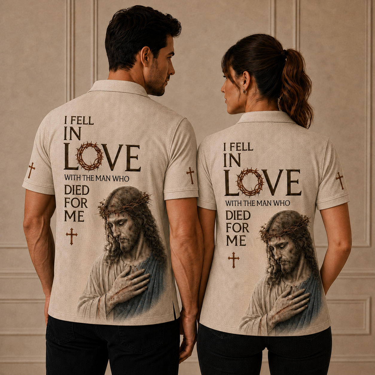 Jesus Is My Savior Christian Polo Shirt, Religious Faith Shirt with Jesus Artwork and Cross Design
