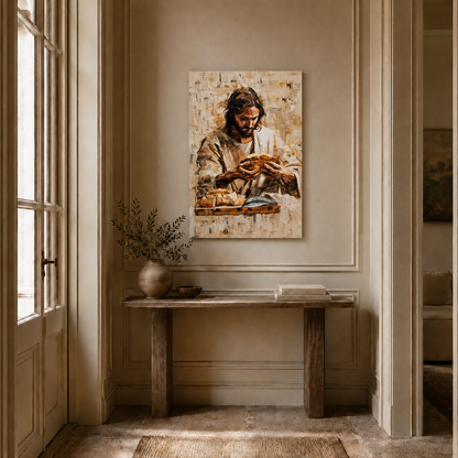 Jesus Breaking Bread Christian Faith Wall Art Poster/Canvas