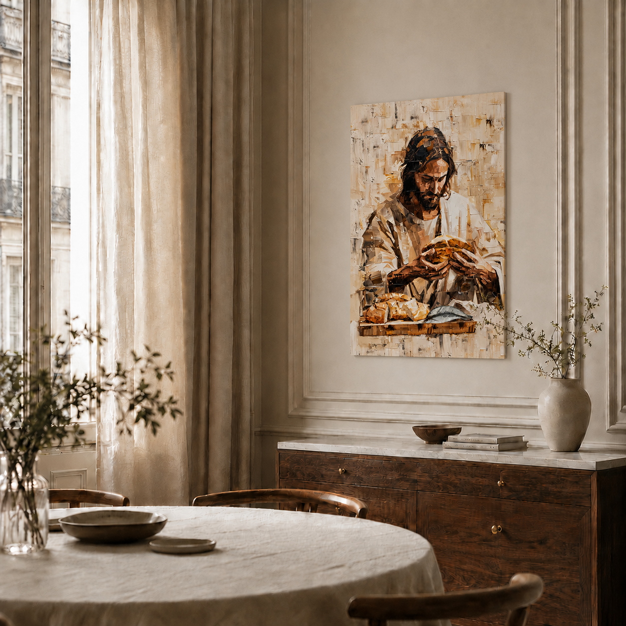 Jesus Breaking Bread Christian Faith Wall Art Poster/Canvas