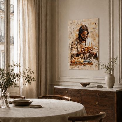 Jesus Breaking Bread Christian Faith Wall Art Poster/Canvas