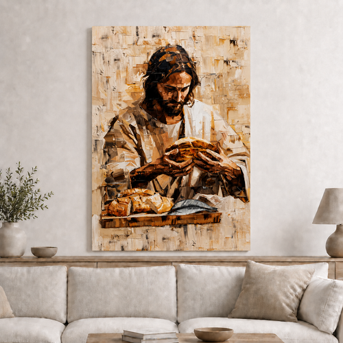 Jesus Breaking Bread Christian Faith Wall Art Canvas