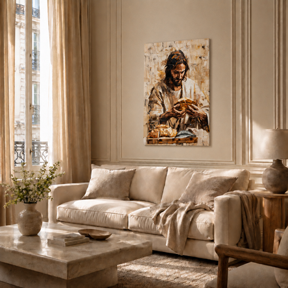 Jesus Breaking Bread Christian Faith Wall Art Poster/Canvas