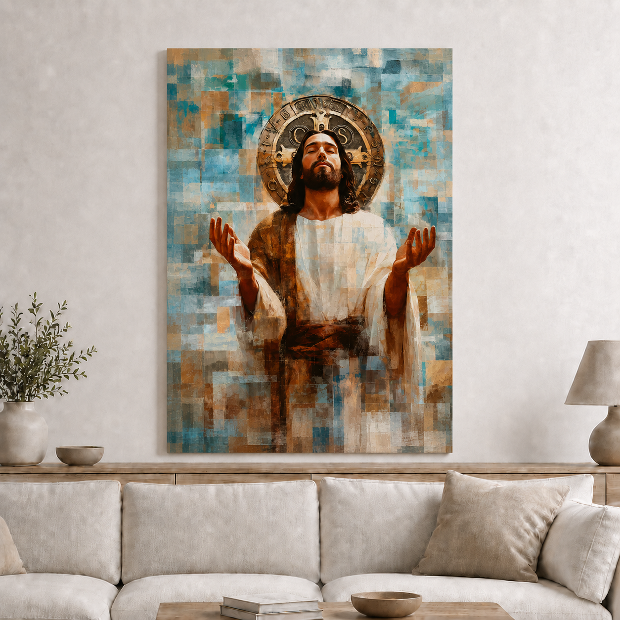 Jesus With Open Hands Christian Abstract Wall Art Poster/Canvas