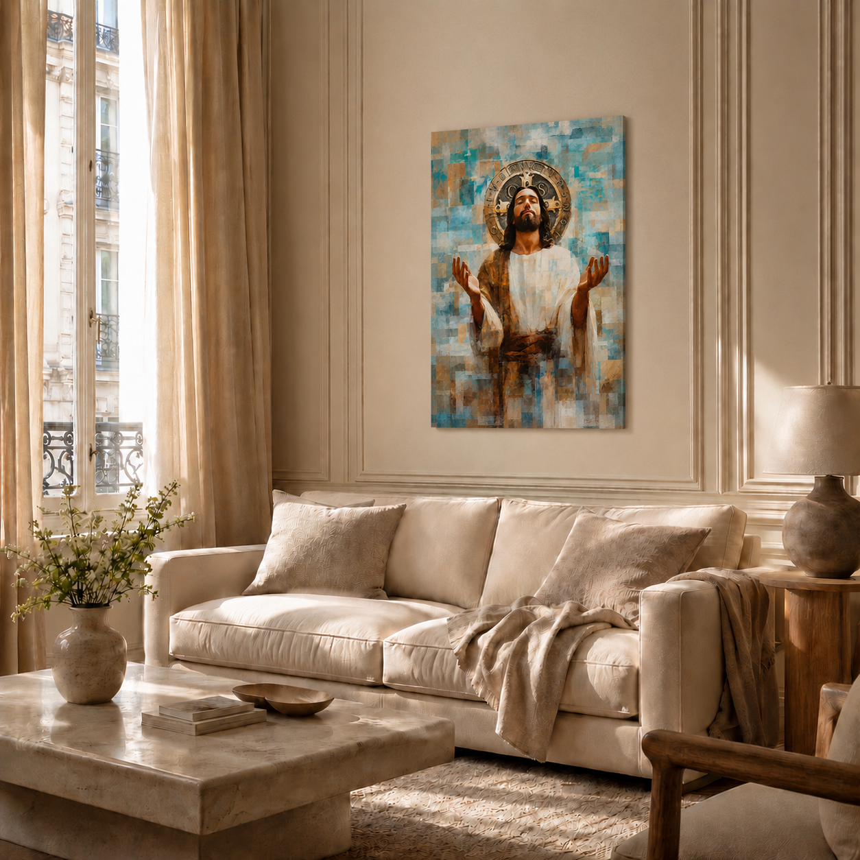 Jesus With Open Hands Christian Abstract Wall Art Poster/Canvas