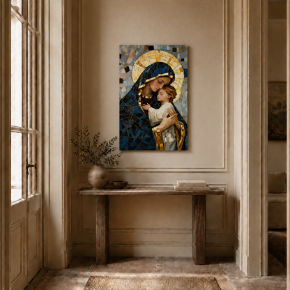 Virgin Mary And Baby Jesus Mosaic Christian Wall Art Poster/Canvas