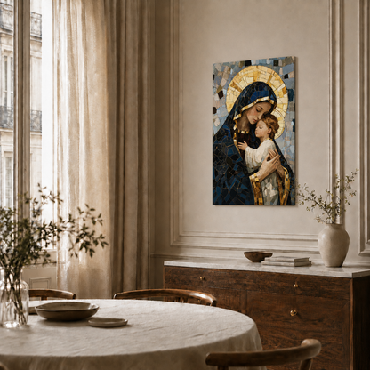 Virgin Mary And Baby Jesus Mosaic Christian Wall Art Poster/Canvas