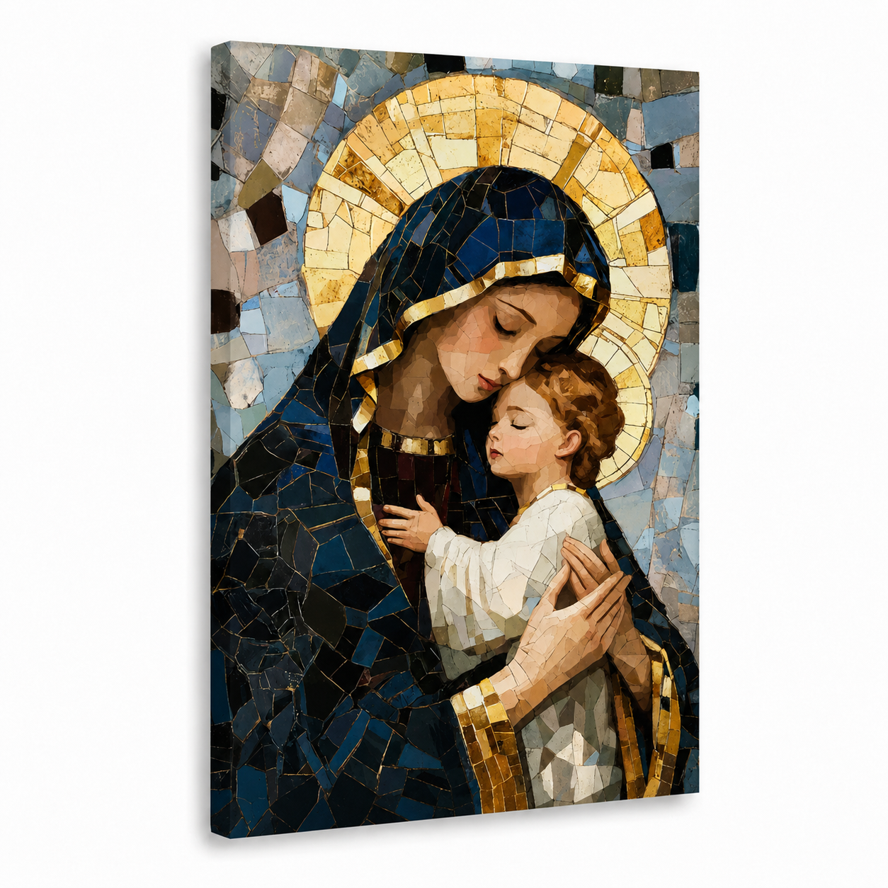 Virgin Mary And Baby Jesus Mosaic Christian Wall Art Poster/Canvas
