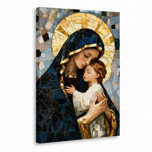 Virgin Mary And Baby Jesus Mosaic Christian Wall Art Poster/Canvas