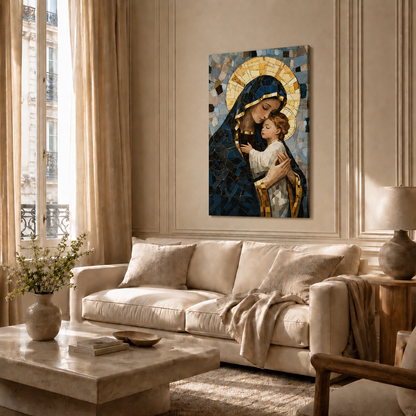 Virgin Mary And Baby Jesus Mosaic Christian Wall Art Poster/Canvas