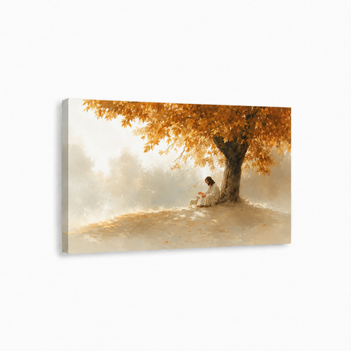 Jesus Under Autumn Tree Wall Art, Christian Peaceful Faith Poster/Canvas
