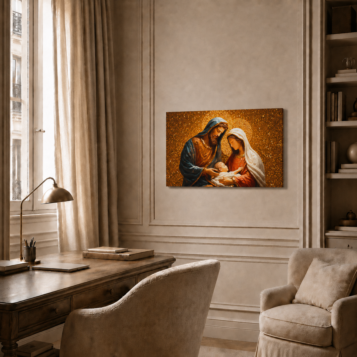 Holy Family Nativity Golden Christian Wall Art Poster/Canvas