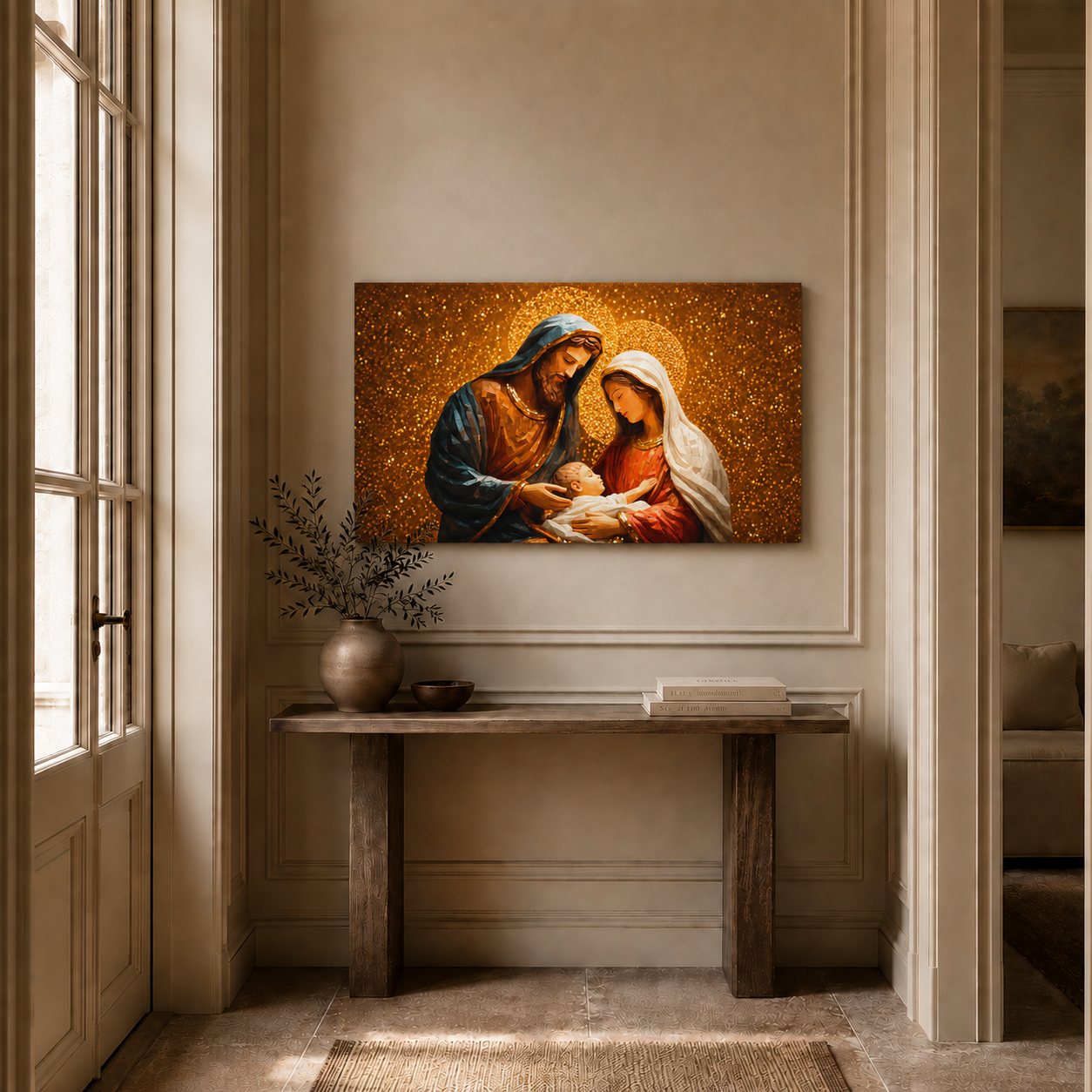 Holy Family Nativity Golden Christian Wall Art Poster/Canvas