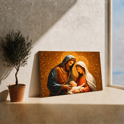 Holy Family Nativity Golden Christian Wall Art Poster/Canvas