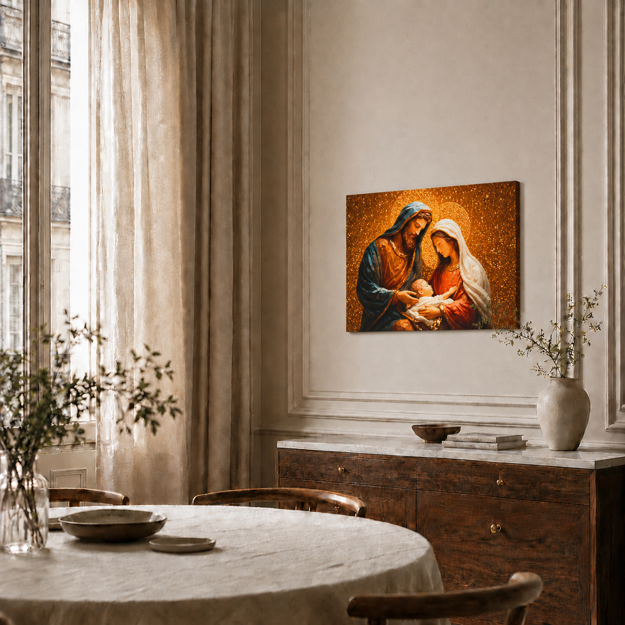 Holy Family Nativity Golden Christian Wall Art Poster/Canvas