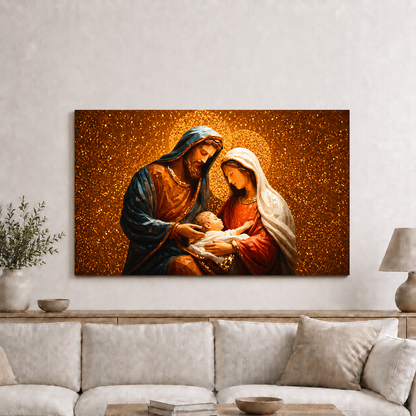 Holy Family Nativity Golden Christian Wall Art Poster/Canvas