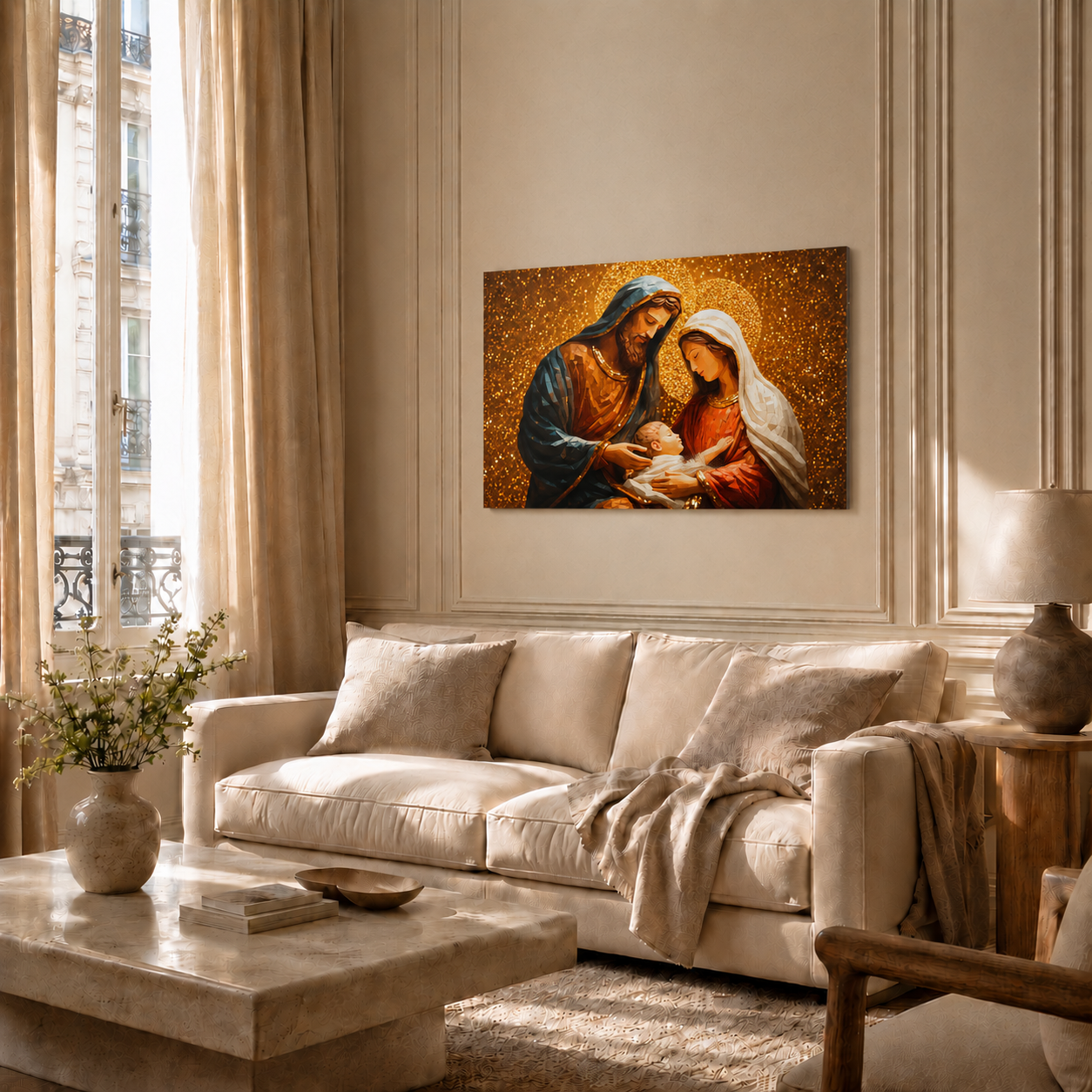 Holy Family Nativity Golden Christian Wall Art Poster/Canvas