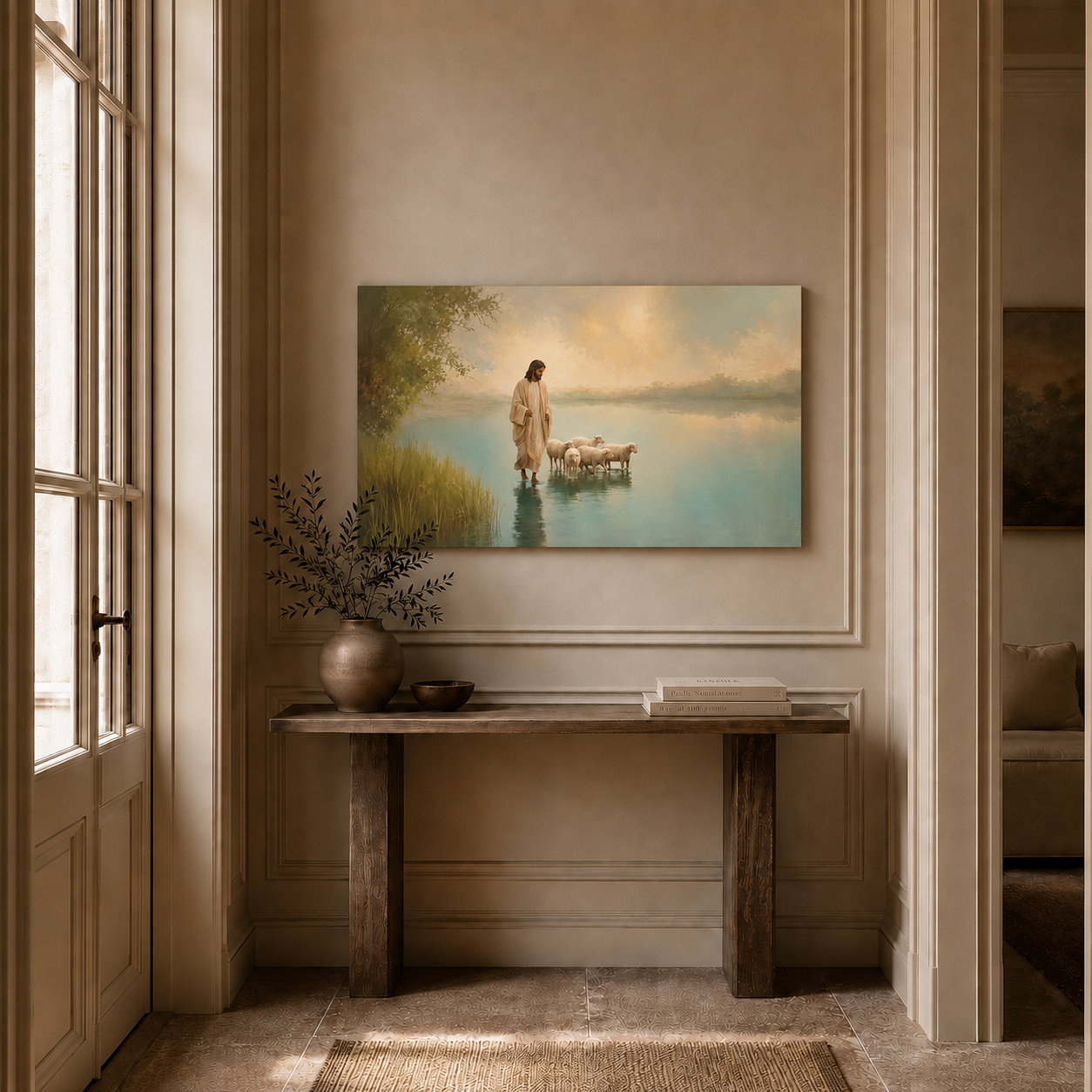 Jesus With Lambs Peaceful Shepherd Christian Wall Art Poster/Canvas