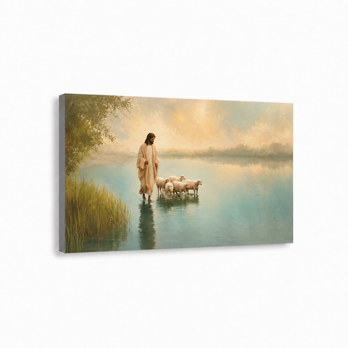 Jesus With Lambs Peaceful Shepherd Christian Wall Art Poster/Canvas
