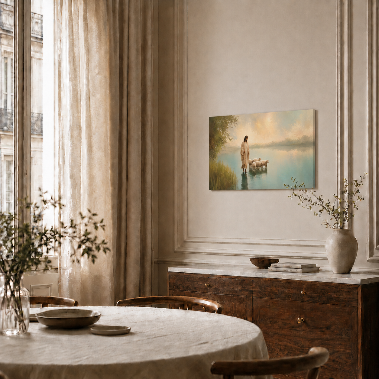 Jesus With Lambs Peaceful Shepherd Christian Wall Art Poster/Canvas