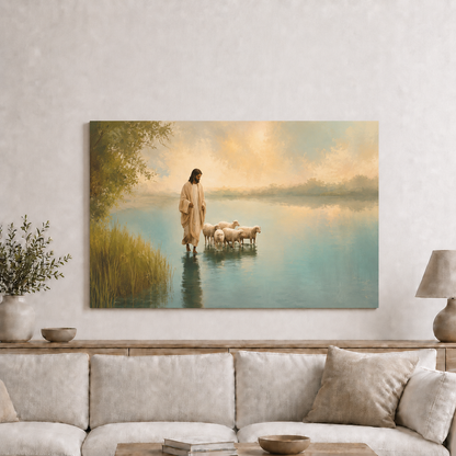 Jesus With Lambs Peaceful Shepherd Christian Wall Art Poster/Canvas
