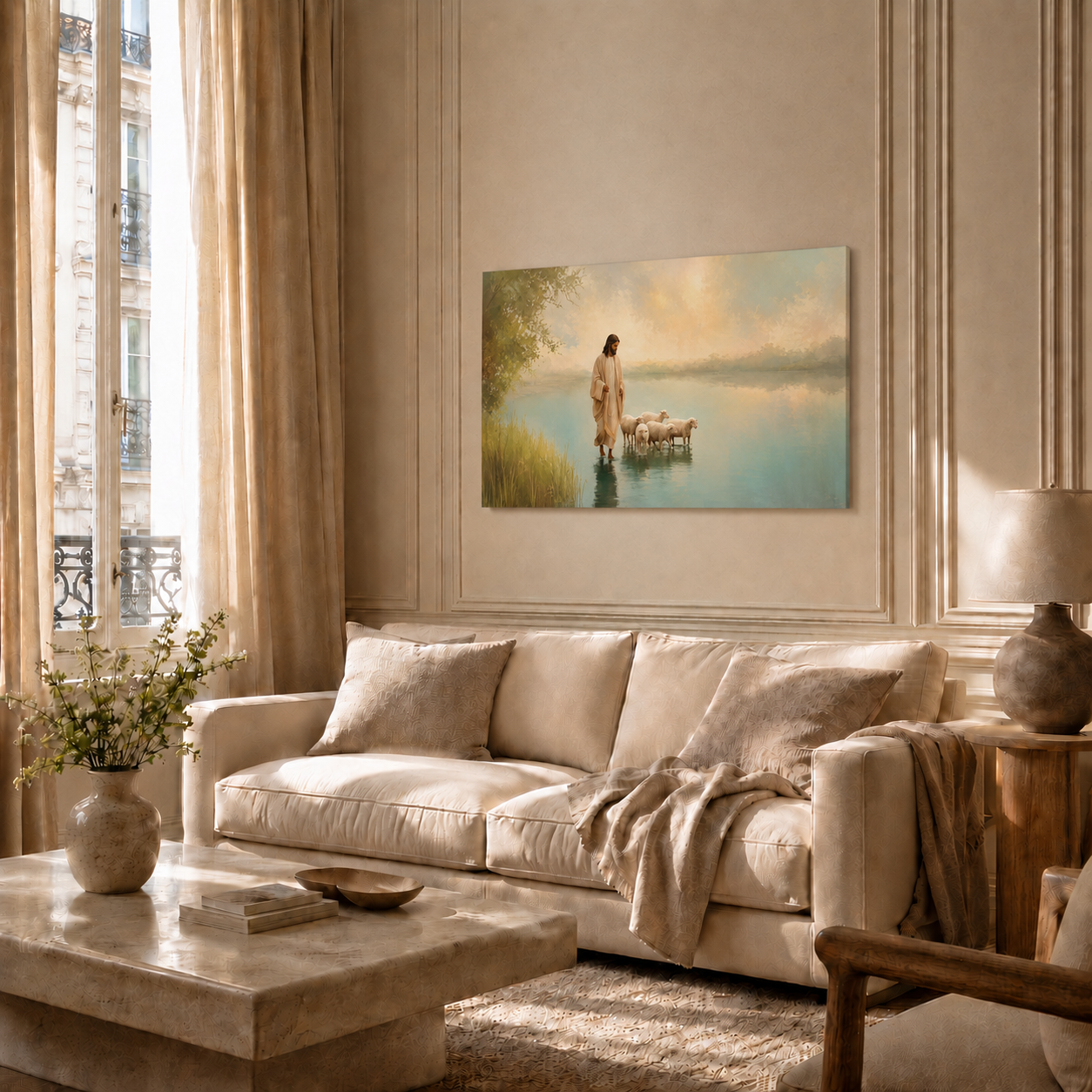 Jesus With Lambs Peaceful Shepherd Christian Wall Art Poster/Canvas