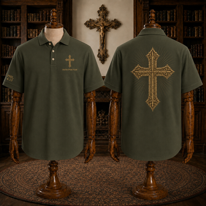 Black Faith Over Fear Christian Cross Polo Shirt – Philippians 4:13 Religious Polo