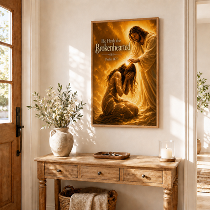 He Heals The Brokenhearted Jesus Wall Art, Christian Healing Canvas