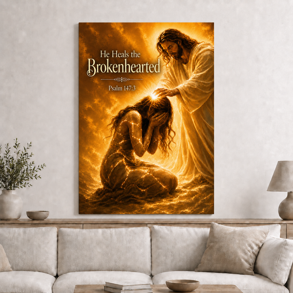 He Heals The Brokenhearted Jesus Wall Art, Christian Healing Canvas