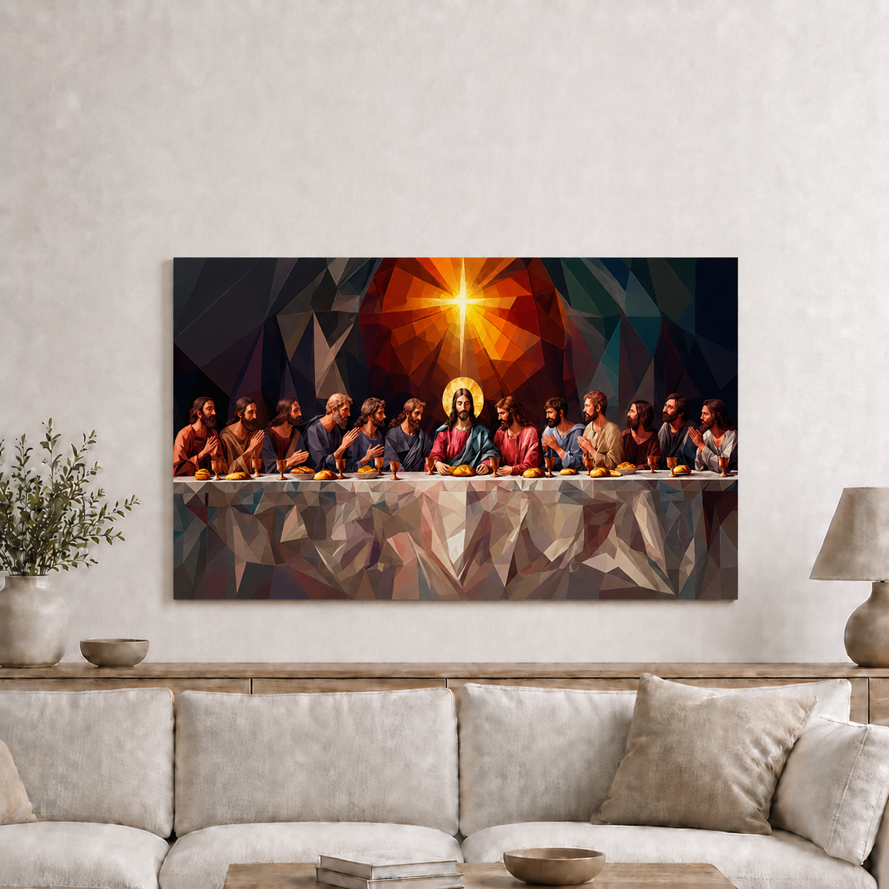The Last Supper Jesus And Apostles Low Poly Christian Wall Art Poster/Canvas