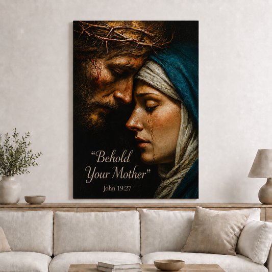 Behold Your Mother Jesus And Mary Wall Art, Catholic Christian Canvas