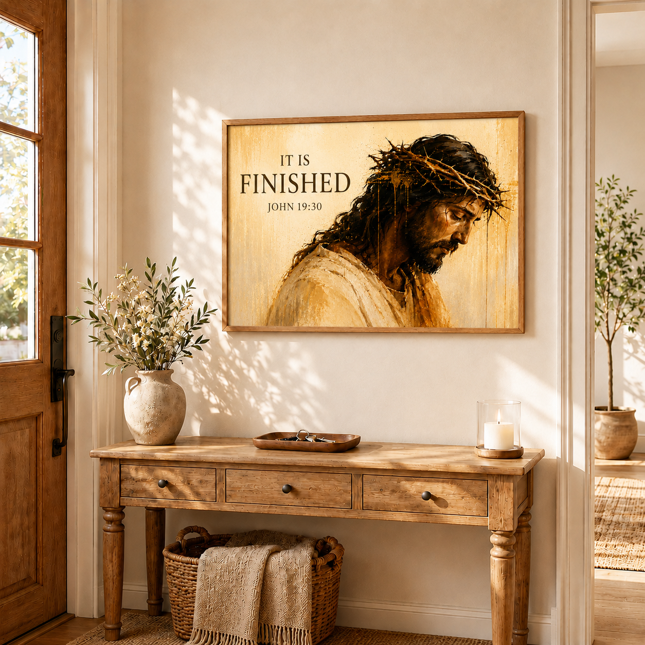 Jesus Christ Crown Of Thorns Wall Art, Christian Religious Faith Home Decor Canvas