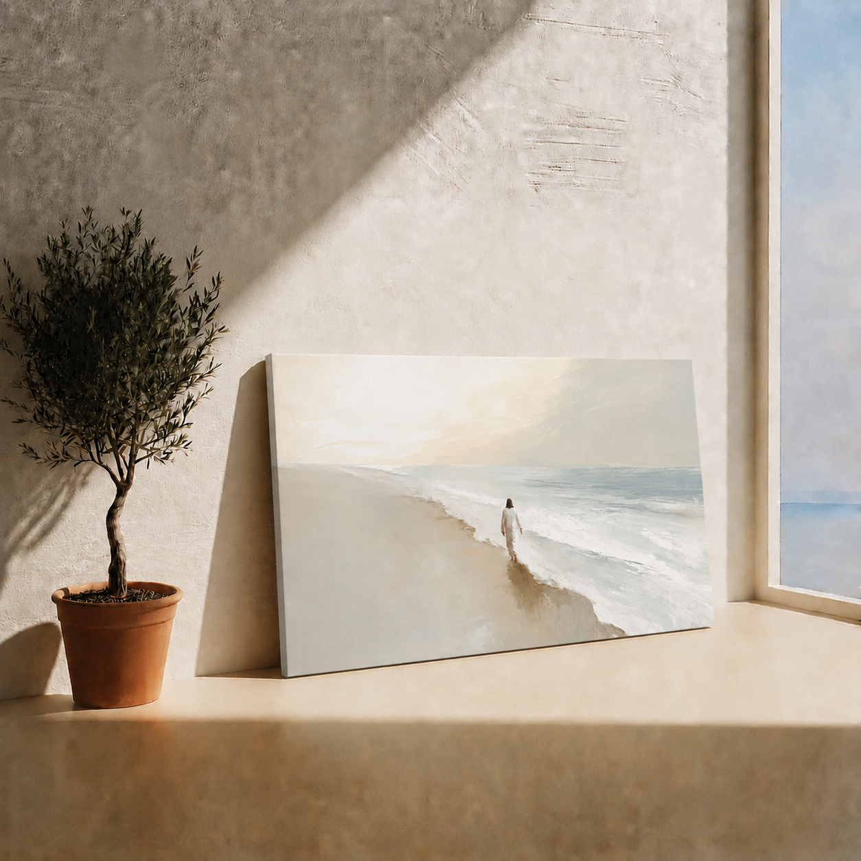 Jesus Walking By The Shore Peaceful Christian Wall Art Poster/Canvas