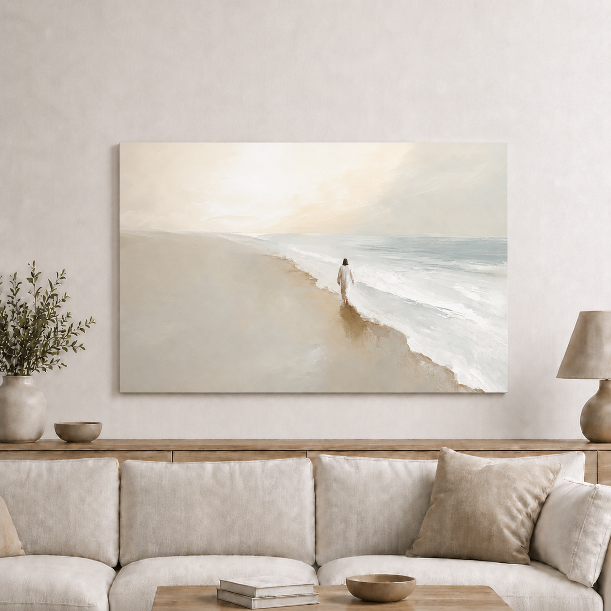 Jesus Walking By The Shore Peaceful Christian Wall Art Poster/Canvas