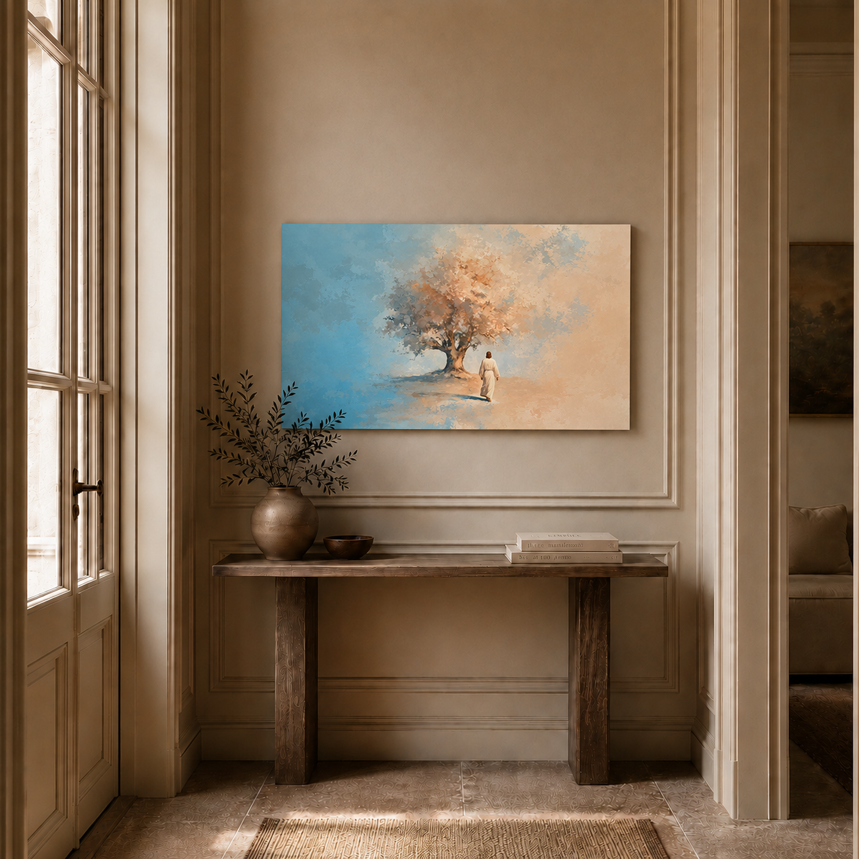 Jesus Walking Toward The Tree Of Life Christian Wall Art Poster/Canvas