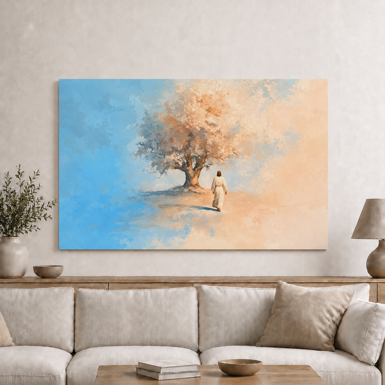 Jesus Walking Toward The Tree Of Life Christian Wall Art Poster/Canvas