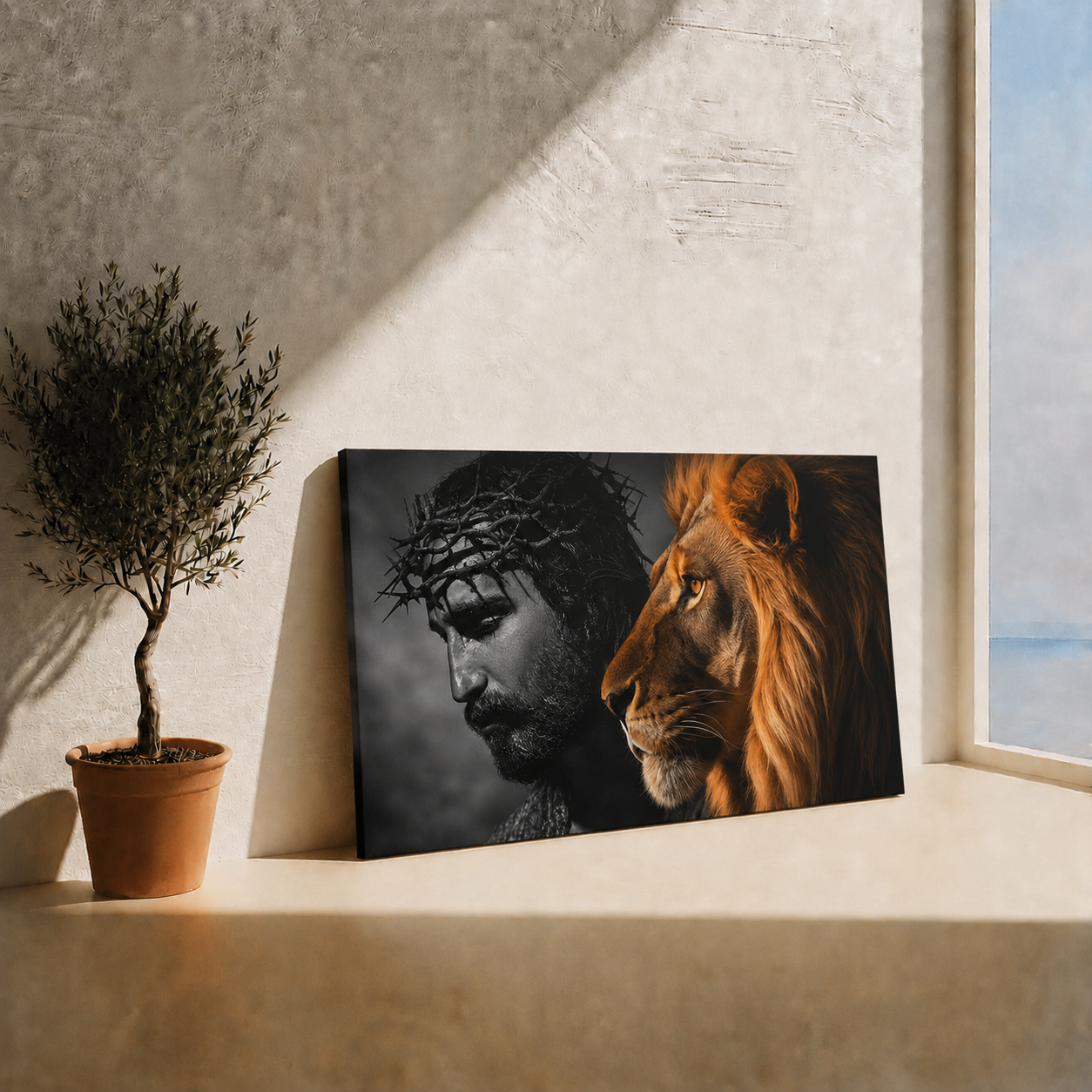 Jesus Lion Of Judah Crown Of Thorns Christian Wall Art Poster/Canvas