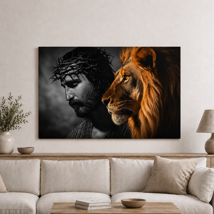 Jesus Lion Of Judah Crown Of Thorns Christian Wall Art Poster/Canvas
