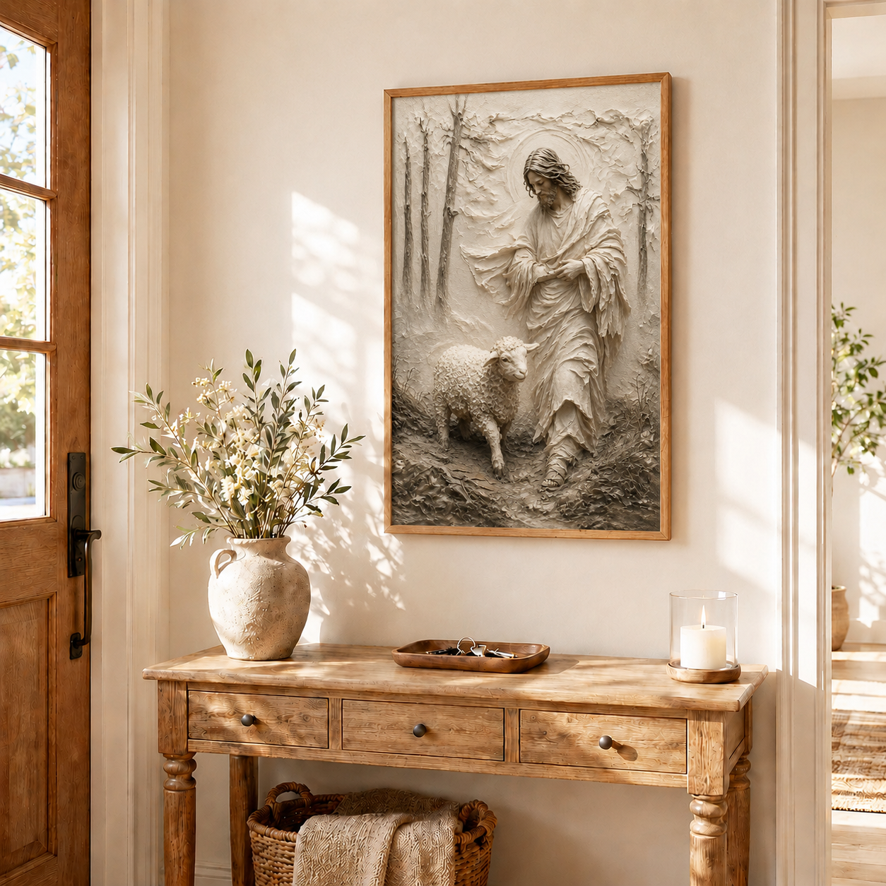 Jesus Holding Lamb Wall Art, Good Shepherd Christian Religious Canvas