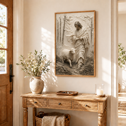 Jesus Holding Lamb Wall Art, Good Shepherd Christian Religious Canvas
