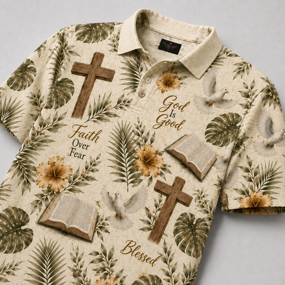 Faith Over Fear Christian Hawaiian Shirt, Cross Bible Tropical Floral Button Down Shirt