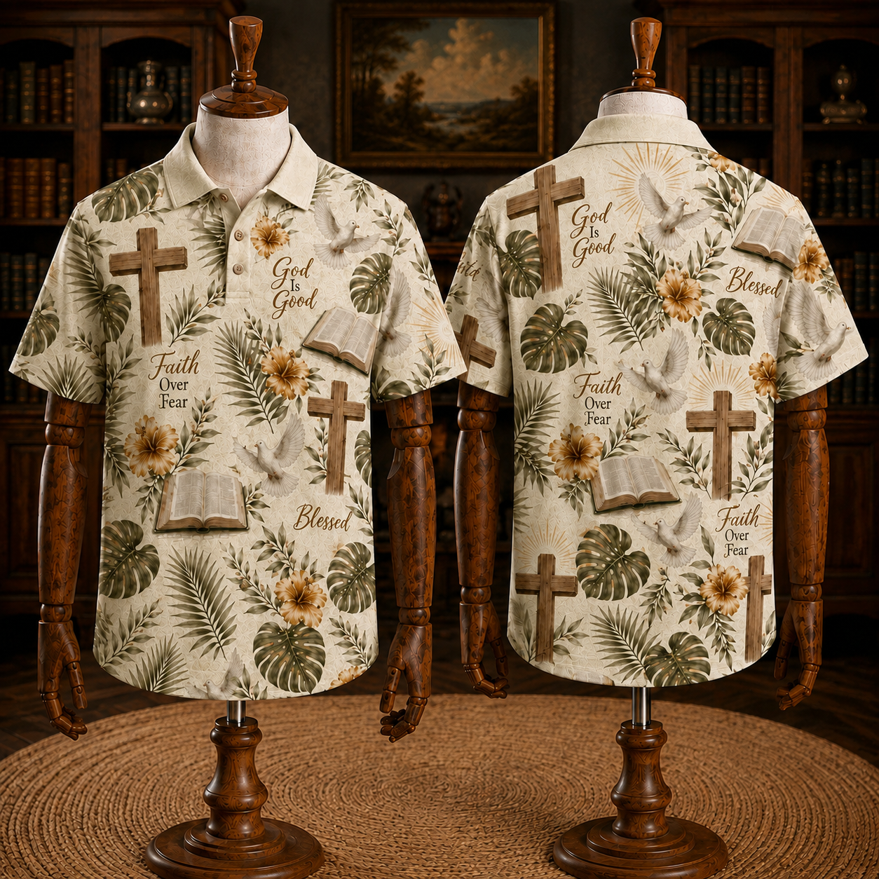 Faith Over Fear Christian Hawaiian Shirt, Cross Bible Tropical Floral Button Down Shirt
