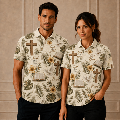 Faith Over Fear Christian Hawaiian Shirt, Cross Bible Tropical Floral Button Down Shirt