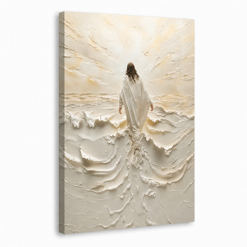 Jesus Walking Through White Waves Wall Art, Christian Faith Poster/Canvas
