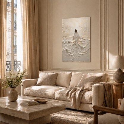 Jesus Walking Through White Waves Wall Art, Christian Faith Poster/Canvas