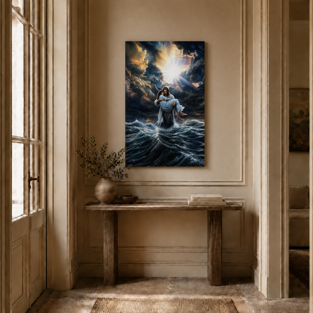 Jesus Calms the Storm Rescue Painting Poster Canvas, Christian Faith Wall Art